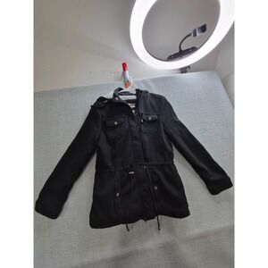 Miss Ashley Military Jacket Womens PM Black Cotton Sherpa Lined Hooded Full Zip